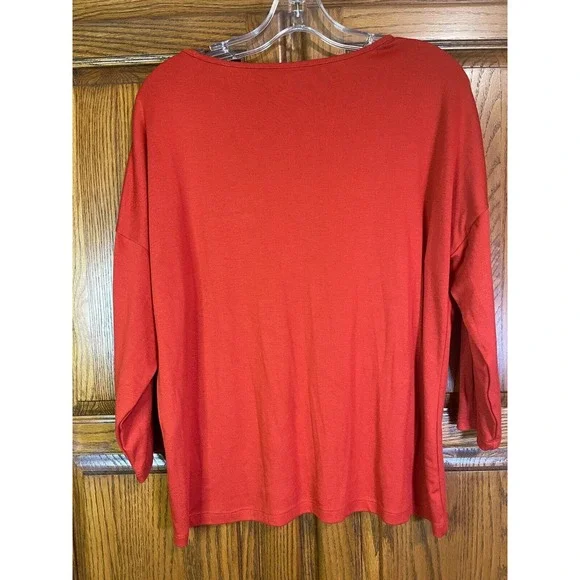Chico's 2P (LP/12) Embroidered Burnt Orange Boho 3/4 Sleeve Shirt Sequins *Read - Picture 6 of 12